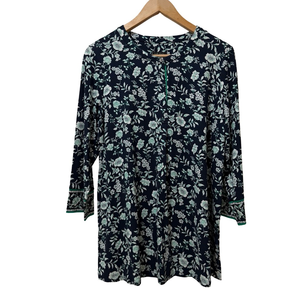 J Jill Womens Floral Peasant 3/4 Sleeve Top Size MP Navy Cottage Casual Everyday